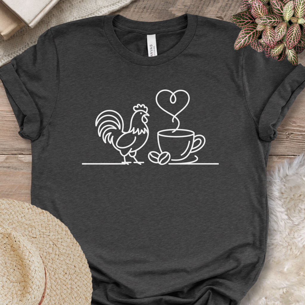 Minimalist Chicken & Coffee Line Art Tee