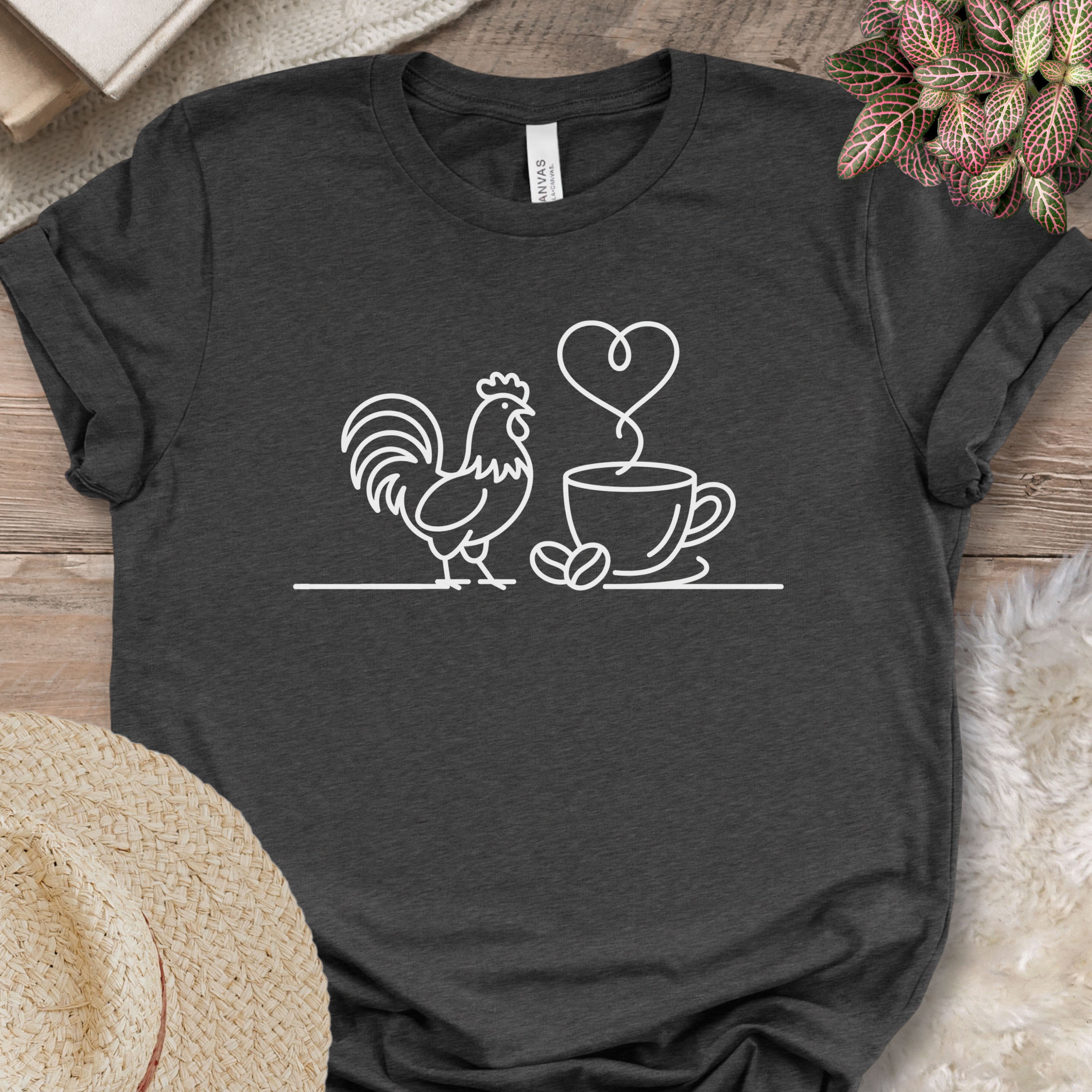 Minimalist Chicken & Coffee Line Art Tee