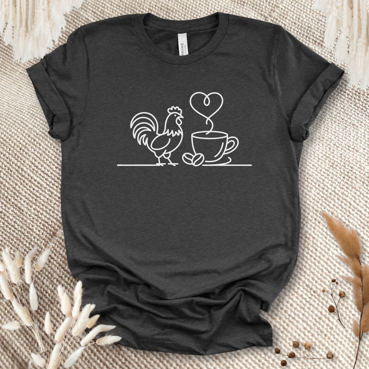 Minimalist Chicken & Coffee Line Art T-Shirt – Chicken Lover Coffee Tee for Farmers & Morning Brew Fans
