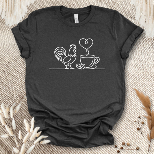 Minimalist Chicken & Coffee Line Art T-Shirt – Chicken Lover Coffee Tee for Farmers & Morning Brew Fans