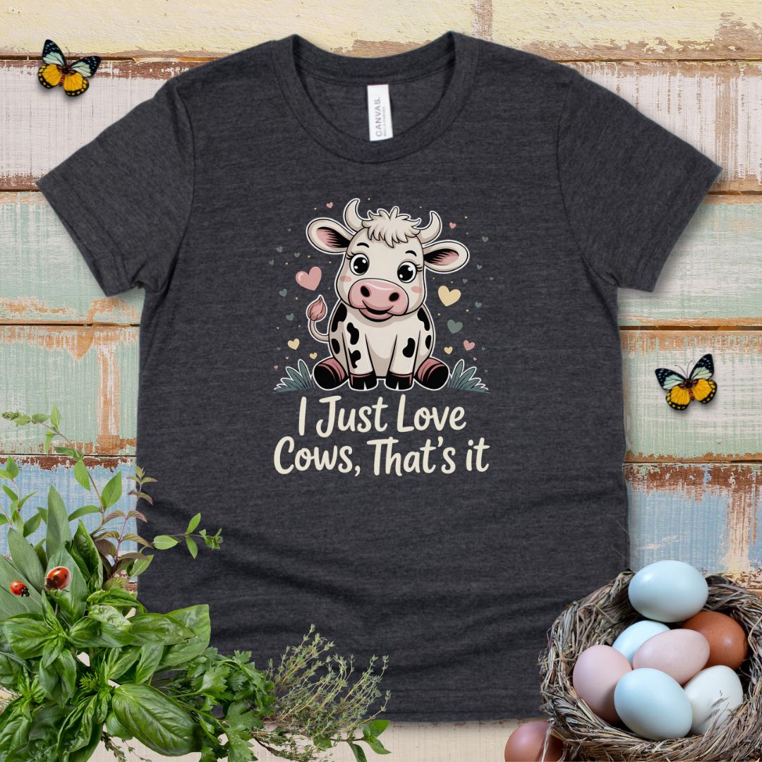 Cute Cow Kids T-Shirt – “I Just Love Cows” Tee for Little Cow Lovers & Farm Animal Fans