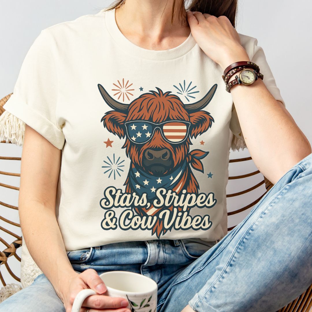 Stars Stripes Cow Vibes Shirt (Highland)