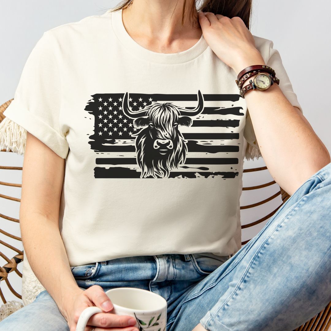 Patriotic Highland Cow Flag Shirt