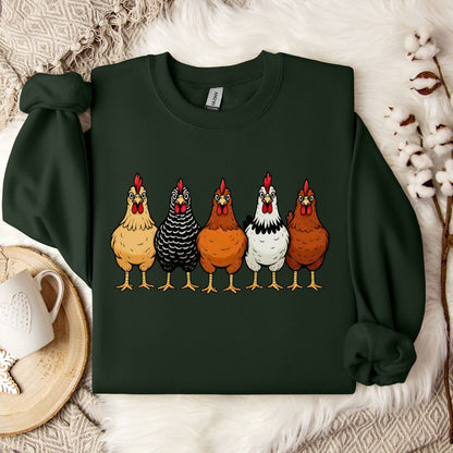 Hen Lineup Chicken Sweatshirt – Colorful Barnyard Pullover for Poultry Lovers & Farmhouse Living