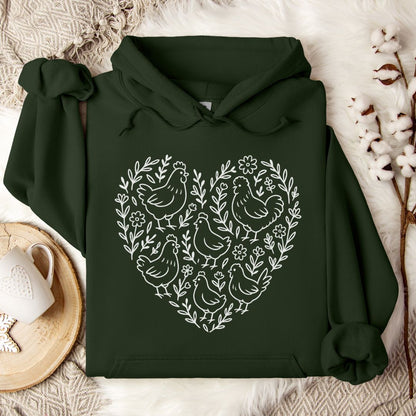 Chicken Lover Hoodie – Cute Heart Floral Chicken Flock Design for Chicken Moms & Backyard Poultry Fans