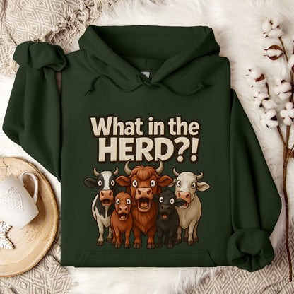 Funny Cow Hoodie – What in the Herd?! Farm Humor Pullover for Cow Lovers & Country Life Fans