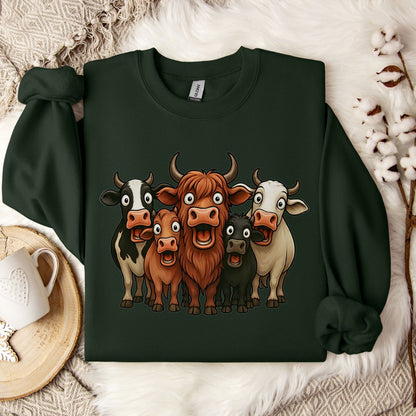 Funny Cow Lover Sweatshirt – Cute Cow Lineup Crewneck for Farm Life, Ranchers & Cow Moms