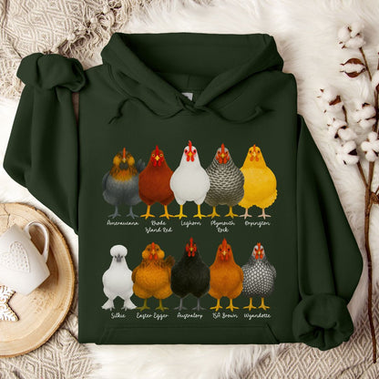 Chicken Breeds Hoodie – Cute Poultry Lover Gift for Chicken Keepers, Farmers & Backyard Flock Moms