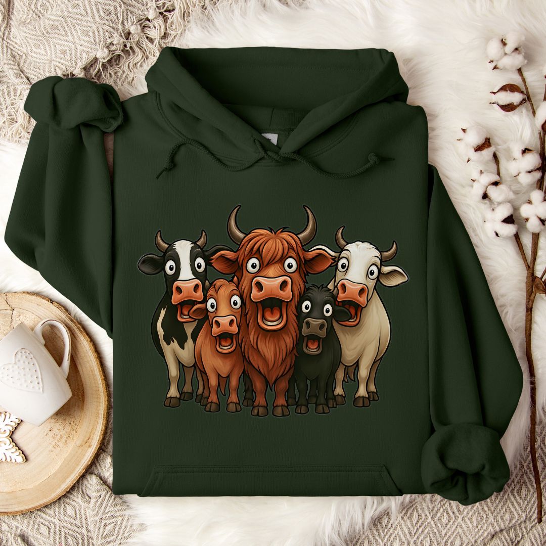 Funny Cow Lover Hoodie – Cute Cow Lineup Pullover for Farmers, Ranchers & Animal Lovers