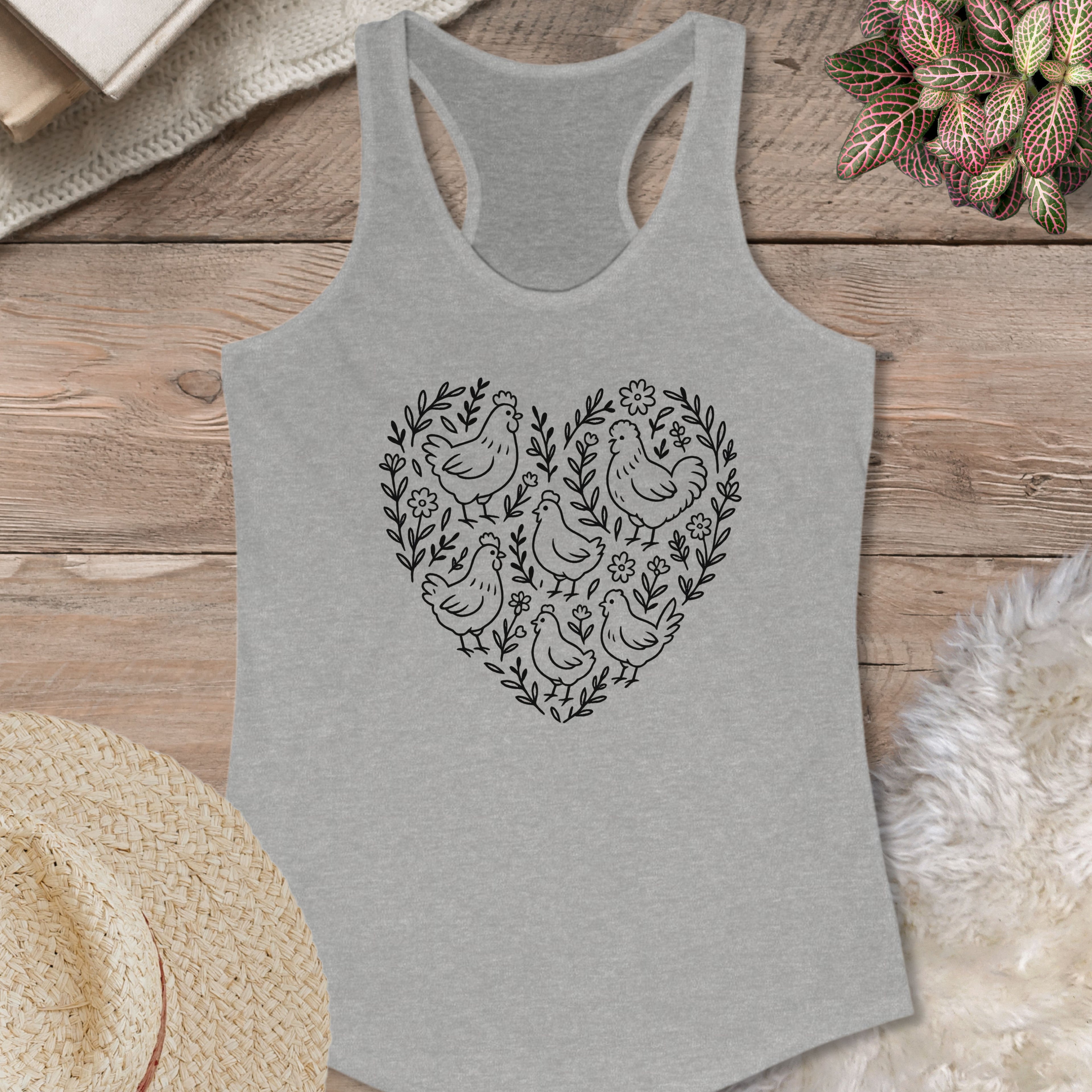Floral Chicken Heart Tank Top