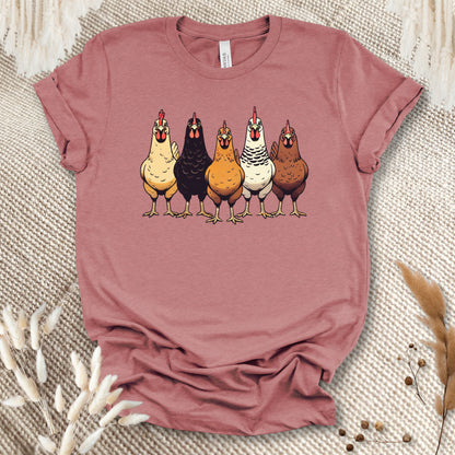 Funny Chicken Lover T-Shirt – Cute Hen Lineup Graphic Tee for Farm Moms, Backyard Flock Keepers & Country Life Fans