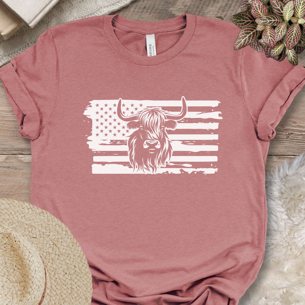 Patriotic Highland Cow Flag Shirt