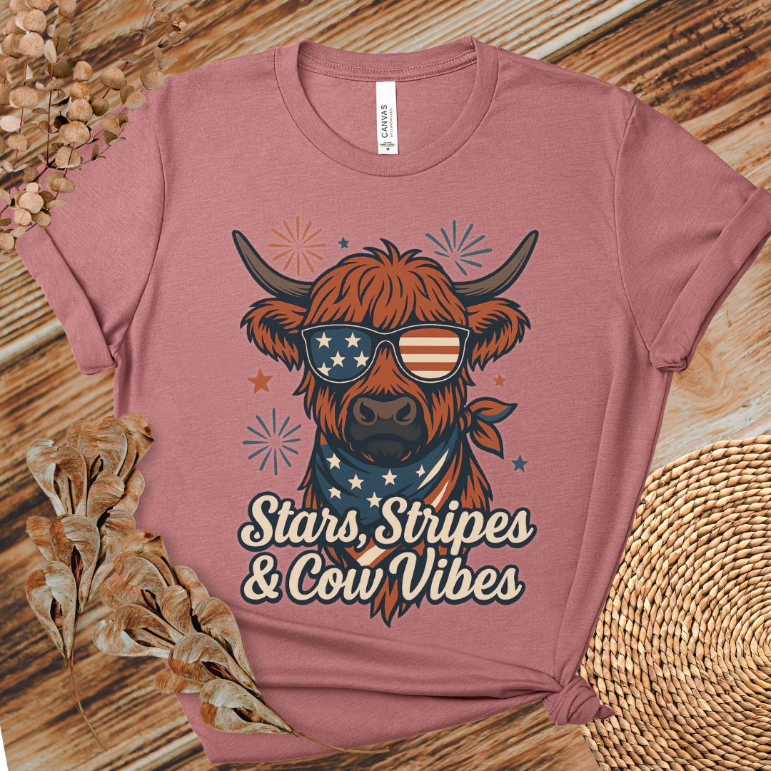 Stars Stripes Cow Vibes Shirt (Highland)