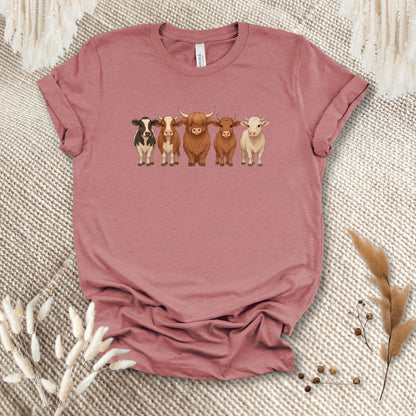 Cow Lover T-Shirt – Five Cow Breeds Lineup Tee for Farm Life & Ranch Style Fans