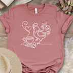 Minimalist Coffee & Chicken Line Art T-Shirt