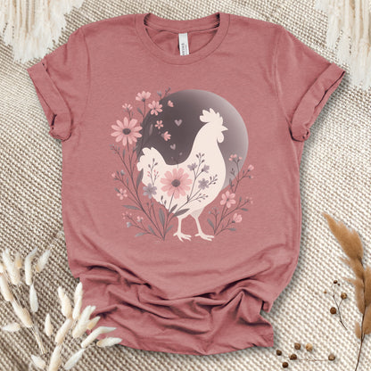 Floral Chicken Silhouette T-Shirt – Aesthetic Farm Animal Tee for Chicken Lovers & Country Girls