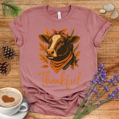 Thankful & Blessed Cow T-Shirt – Rustic Farmhouse Autumn Tee for Fall & Thanksgiving Country Living