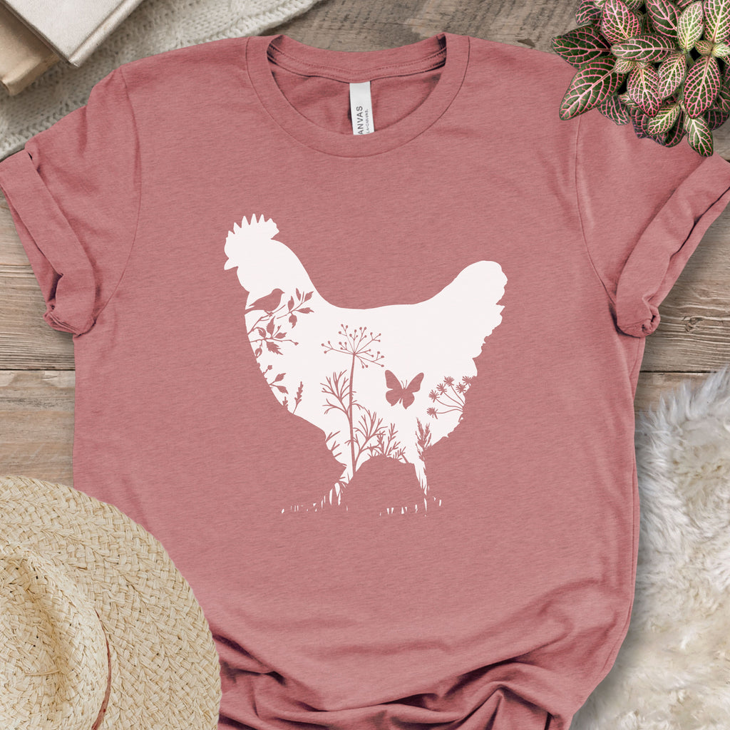 Floral Chicken Silhouette Nature Lover T-Shirt