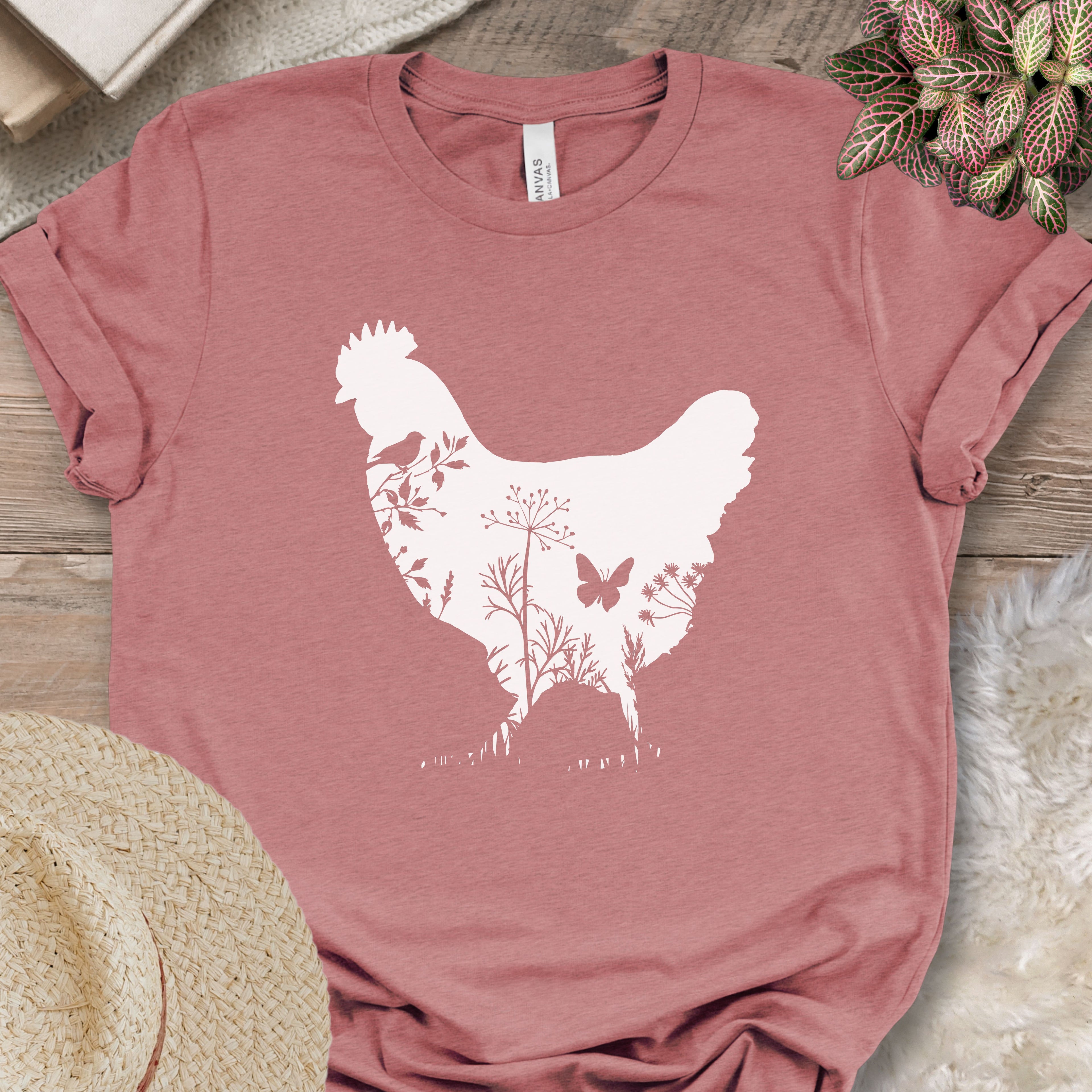Floral Chicken Silhouette Nature Lover T-Shirt
