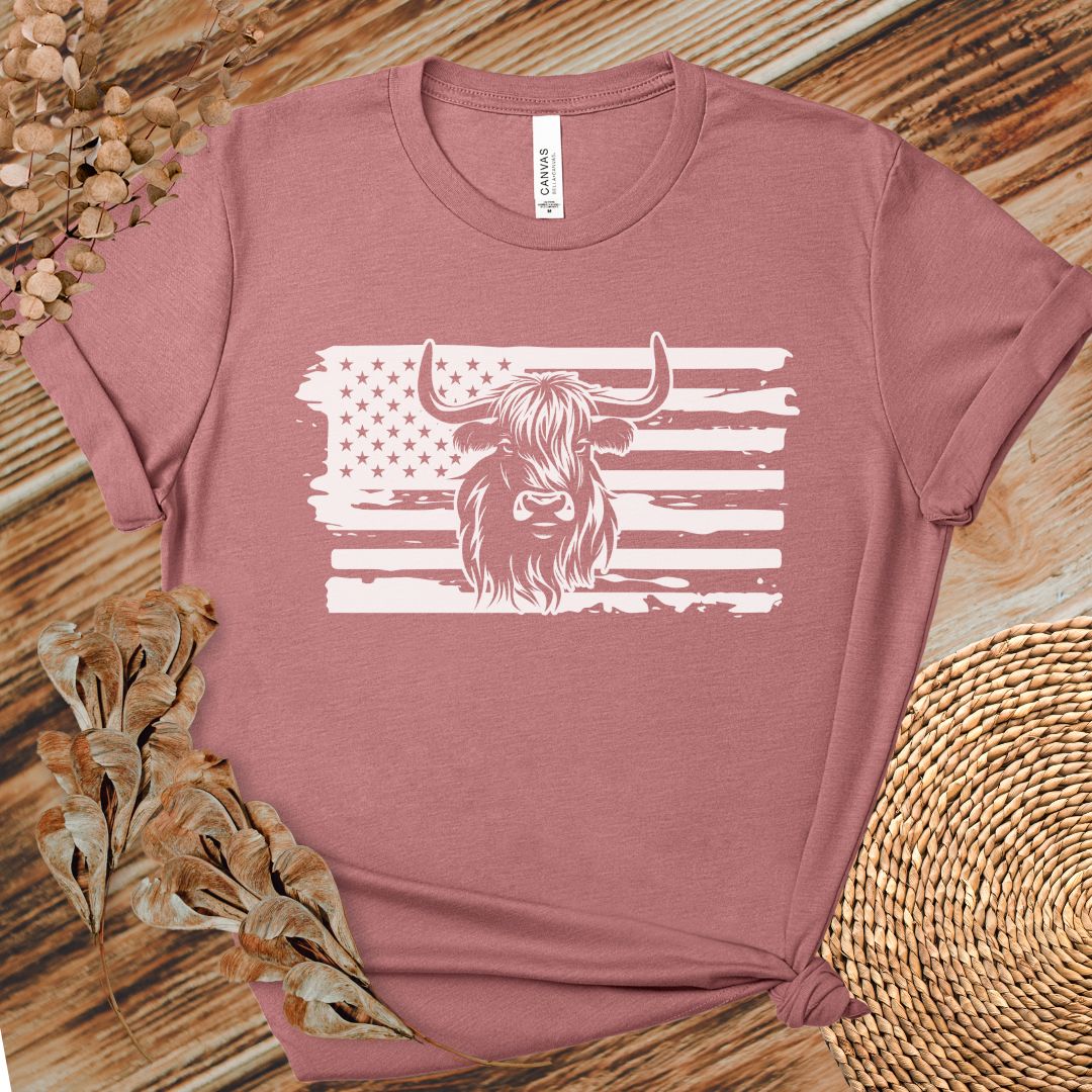 Patriotic Highland Cow Flag Shirt
