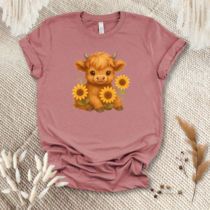 Cute Highland Cow T-Shirt – Sunflower Cow Lover Tee for Farm Girls, Cow Moms & Country Fans