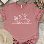 Minimalist Chicken & Coffee Line Art Tee