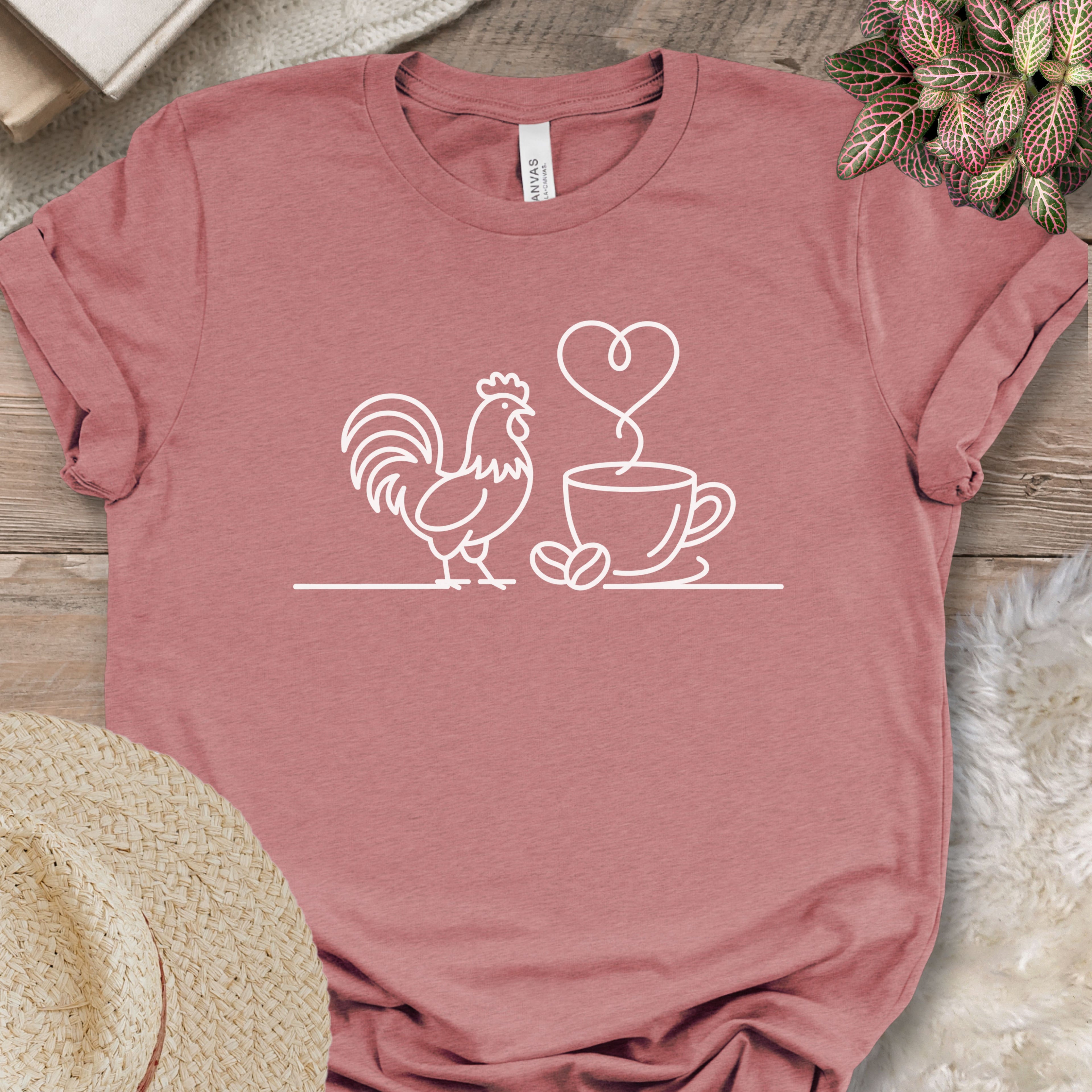 Minimalist Chicken & Coffee Line Art Tee