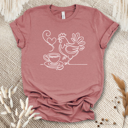 Minimalist Coffee & Chicken Line Art T-Shirt