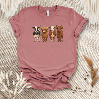 Cow Lover T-Shirt – Highland, Holstein & Brown Cow Lineup Tee for Ranchers & Farm Life Fans