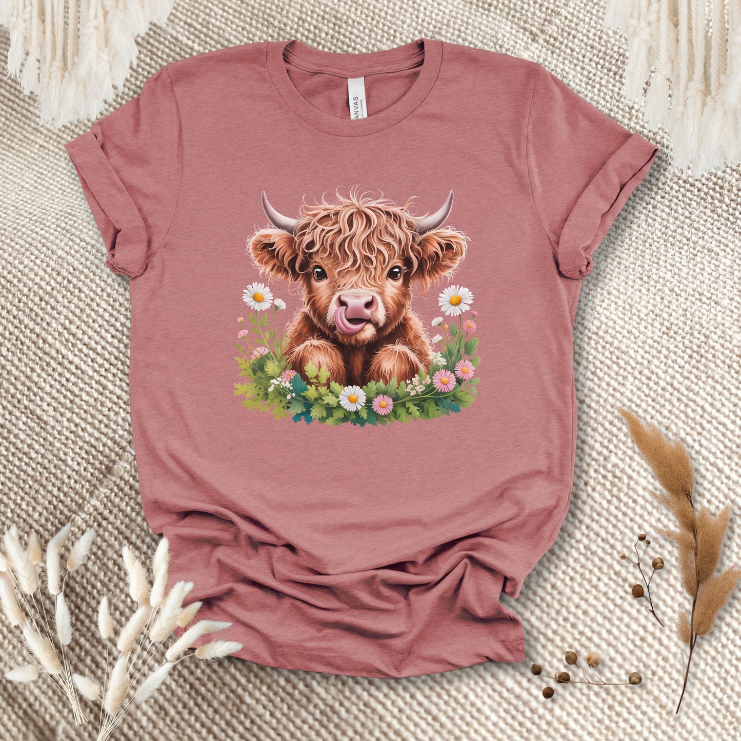 Cute Highland Cow T-Shirt – Floral Baby Cow Tee for Cow Lovers & Country Girls