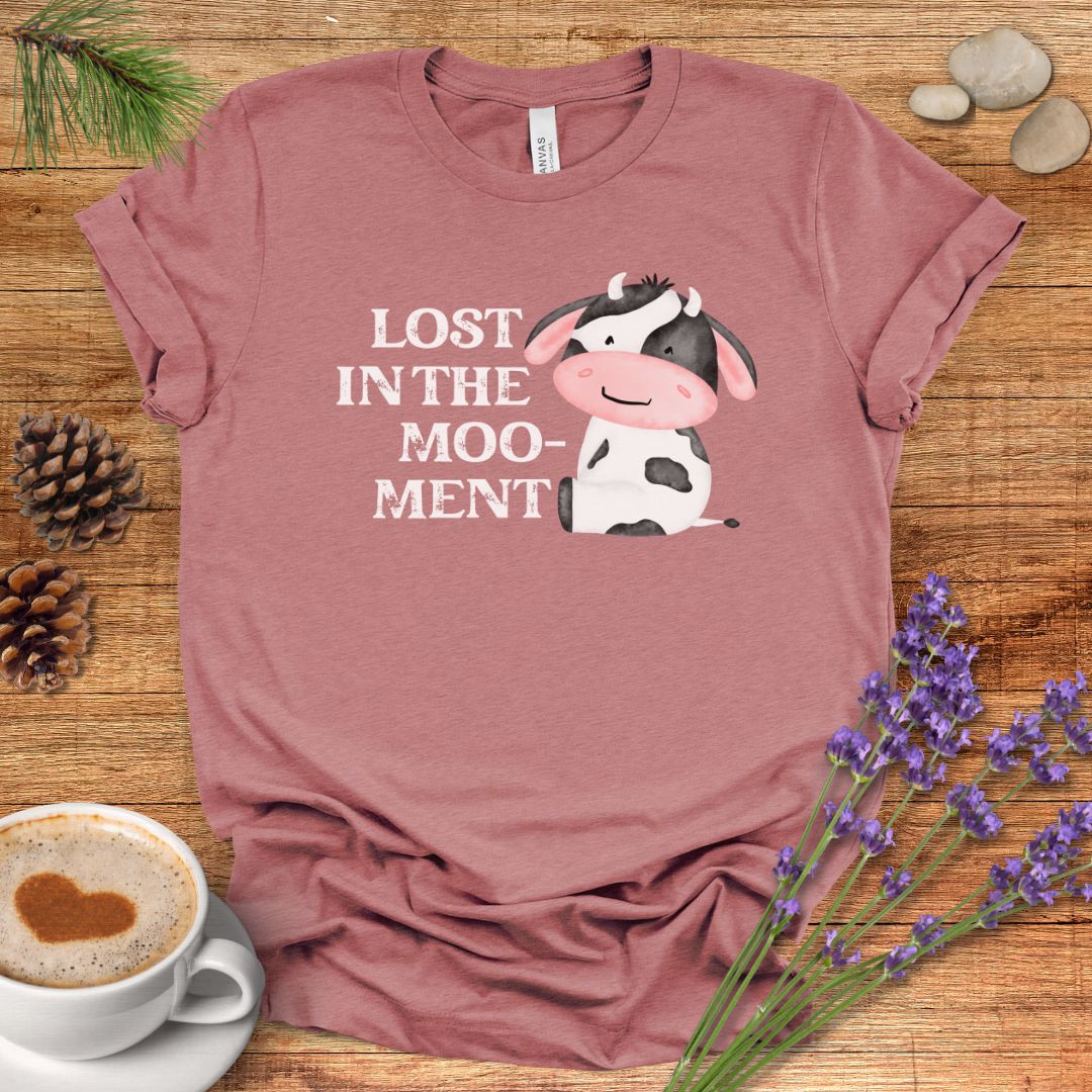 Funny Cow T-Shirt – “Lost in the Moo-ment” Farm Animal Pun Shirt for Cow Lovers & Farmers