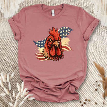 Patriotic Rooster T-Shirt – American Flag Chicken Tee for Farmers, Chicken Lovers & 4th of July