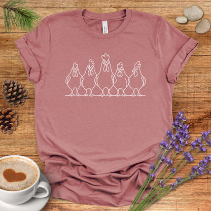 Minimalist Chicken T-Shirt – One Line Art Hen Lineup Farm Animal Shirt for Poultry Lovers & Farmhouse Style