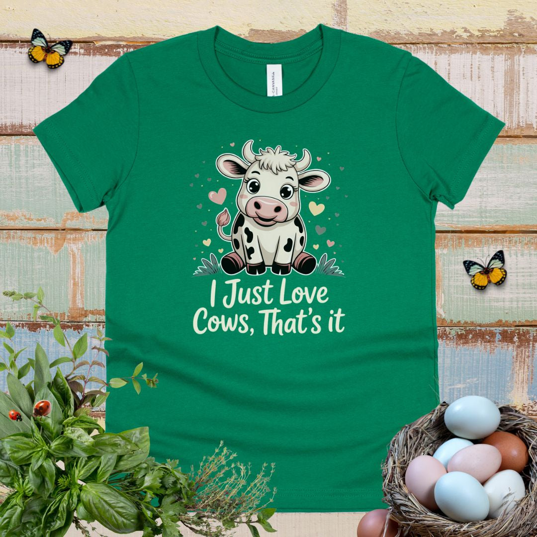 Cute Cow Kids T-Shirt – “I Just Love Cows” Tee for Little Cow Lovers & Farm Animal Fans
