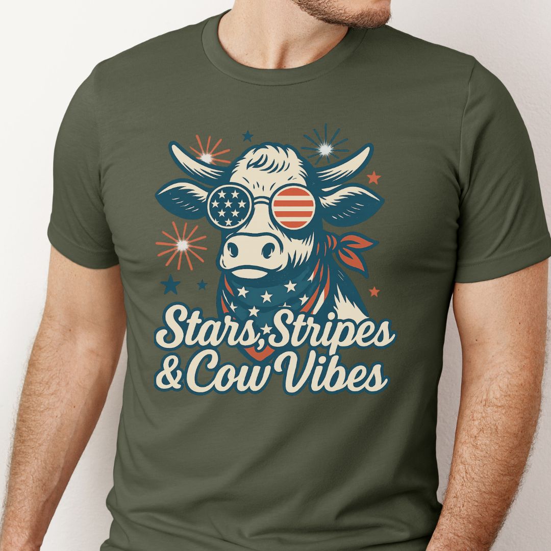 Stars Stripes Cow Vibes Tee