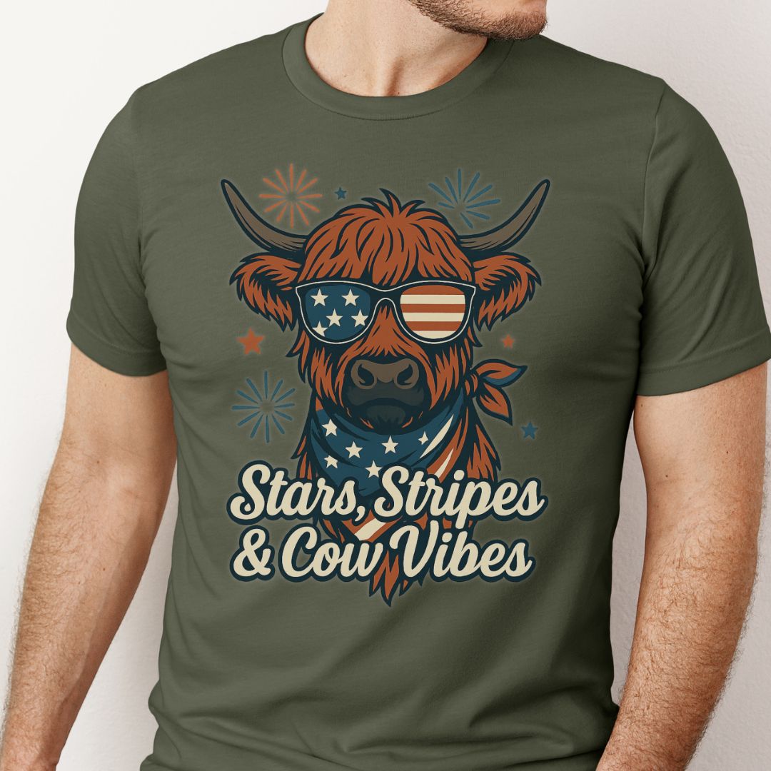 Stars Stripes Cow Vibes Shirt (Highland)