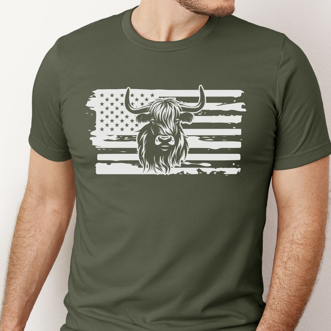 Patriotic Highland Cow Flag Shirt