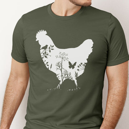 Floral Chicken Silhouette Nature Lover T-Shirt