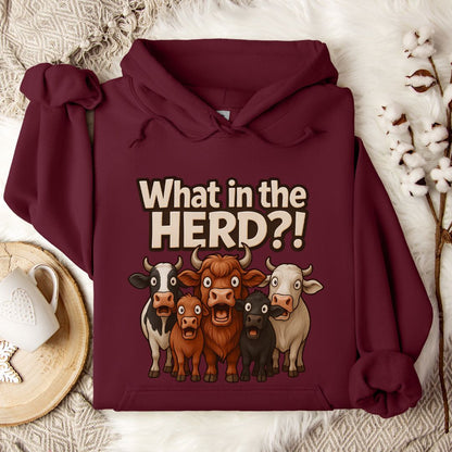 Funny Cow Hoodie – What in the Herd?! Farm Humor Pullover for Cow Lovers & Country Life Fans