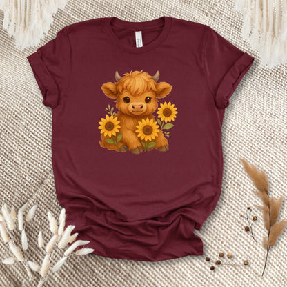 Cute Highland Cow T-Shirt – Sunflower Cow Lover Tee for Farm Girls, Cow Moms & Country Fans
