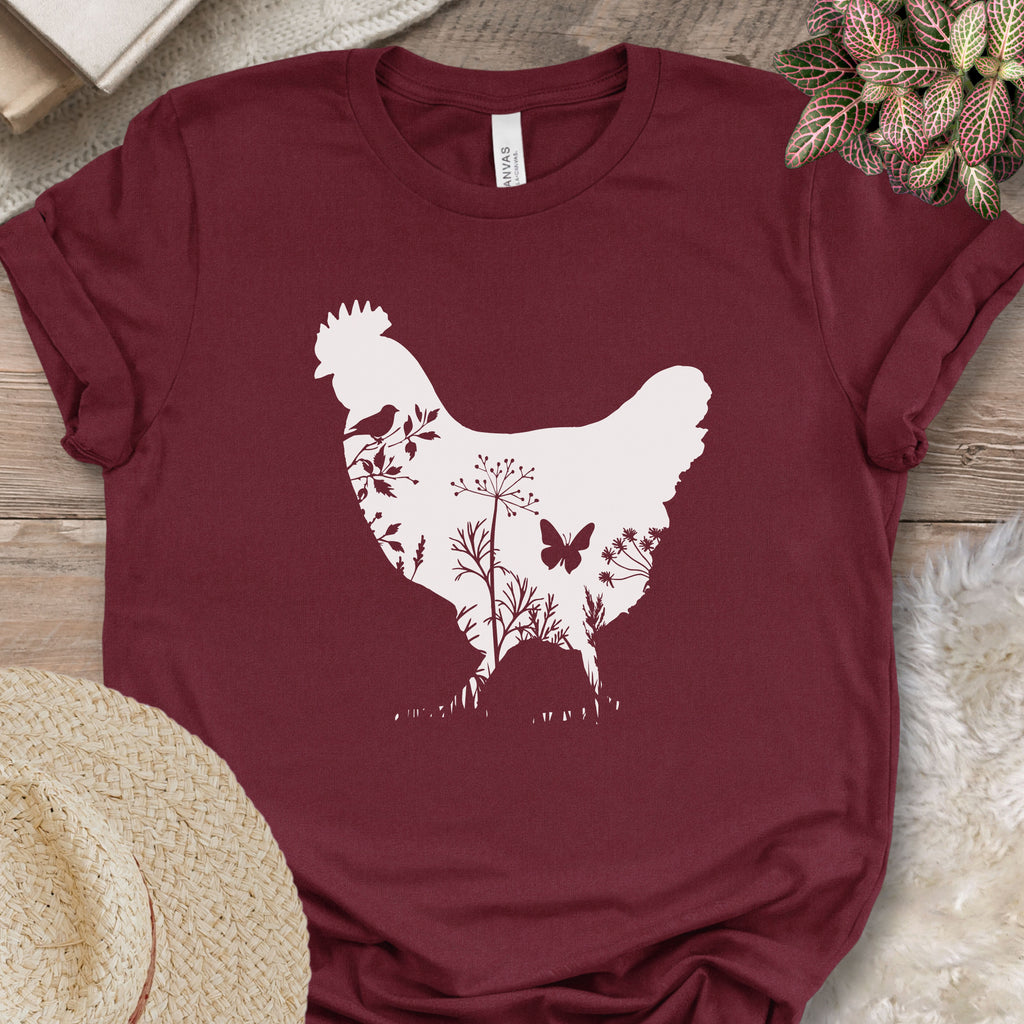 Floral Chicken Silhouette Nature Lover T-Shirt