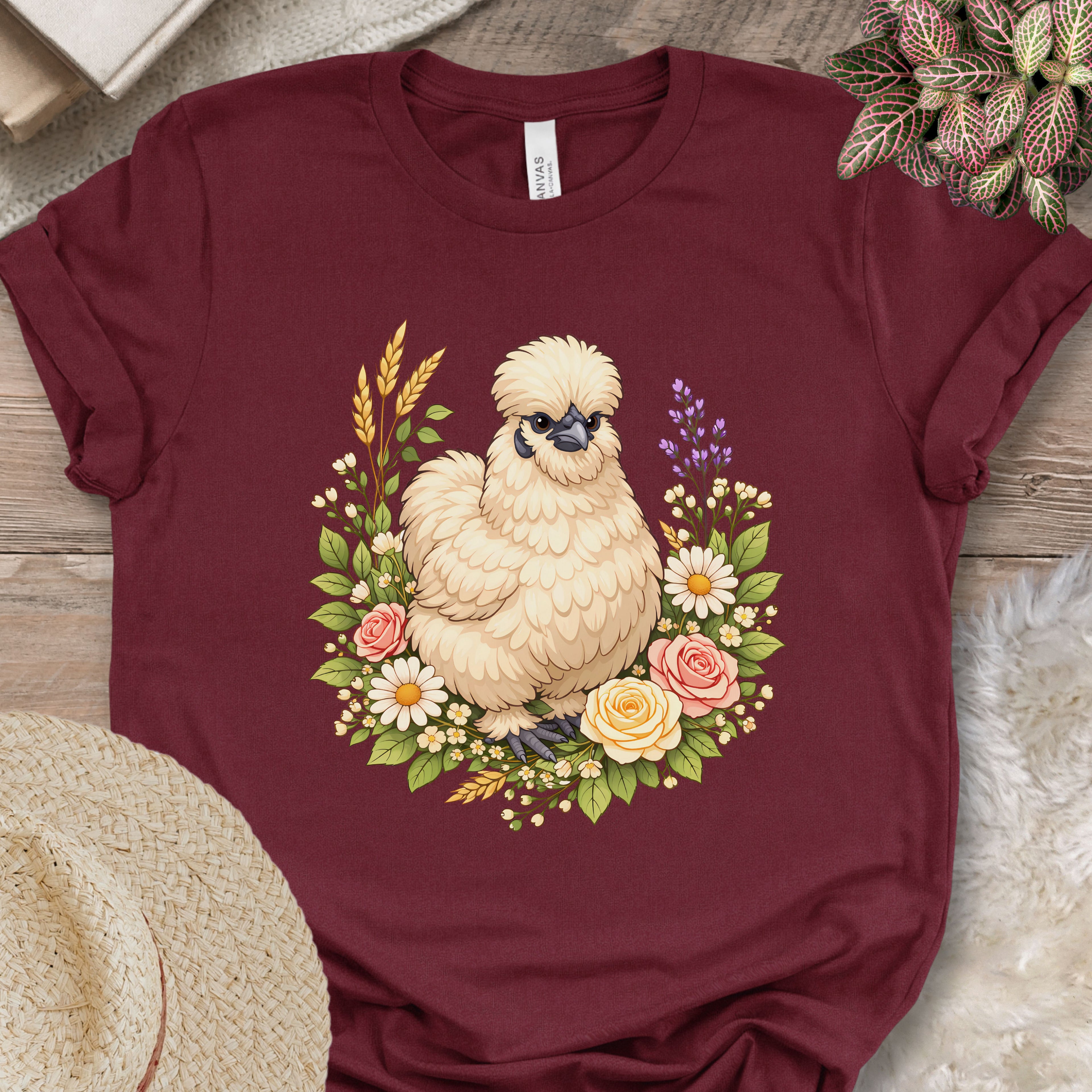 Silkie Chicken Floral T-Shirt
