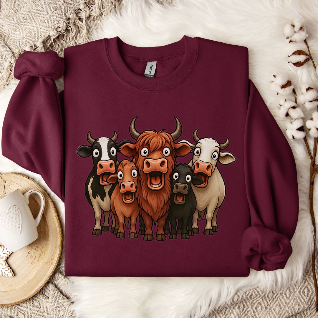 Funny Cow Lover Sweatshirt – Cute Cow Lineup Crewneck for Farm Life, Ranchers & Cow Moms