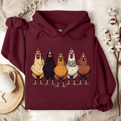 Chicken Lover Hoodie – Cute Farm Chickens Lineup Unisex Cozy Hoodie for Country Life Fans & Backyard Chicken Keepers