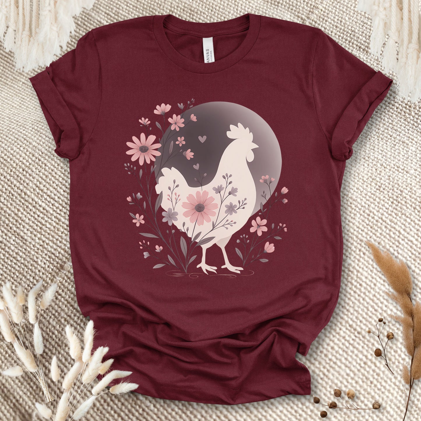 Floral Chicken Silhouette T-Shirt – Aesthetic Farm Animal Tee for Chicken Lovers & Country Girls