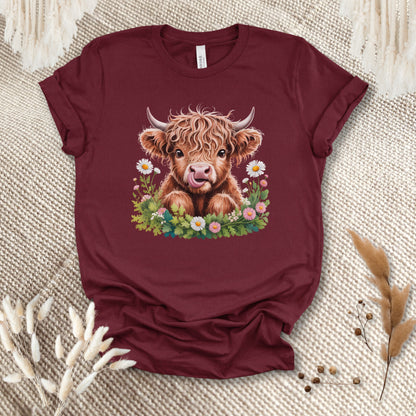 Cute Highland Cow T-Shirt – Floral Baby Cow Tee for Cow Lovers & Country Girls