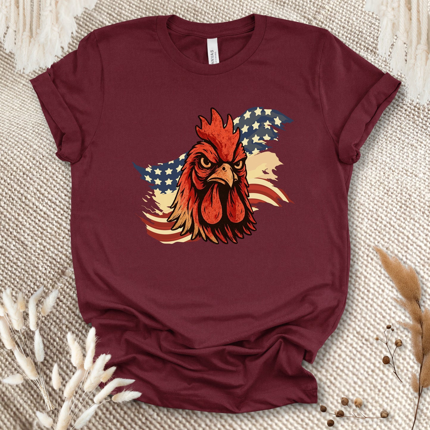 Patriotic Rooster T-Shirt – American Flag Chicken Tee for Farmers, Chicken Lovers & 4th of July