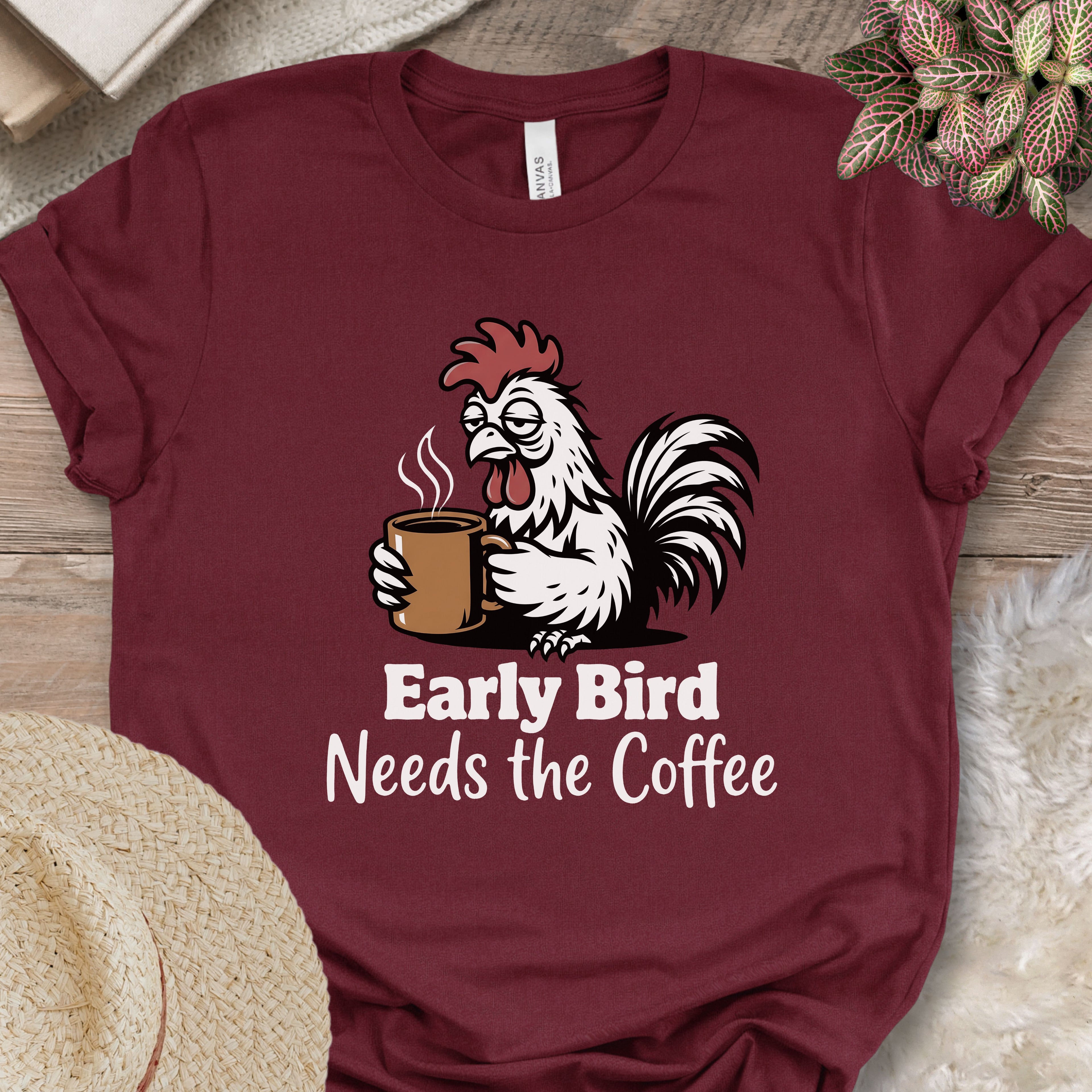 Sleepy Rooster Needs Coffee Tee