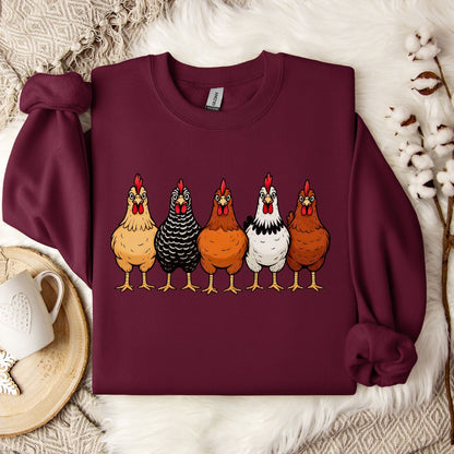 Hen Lineup Chicken Sweatshirt – Colorful Barnyard Pullover for Poultry Lovers & Farmhouse Living