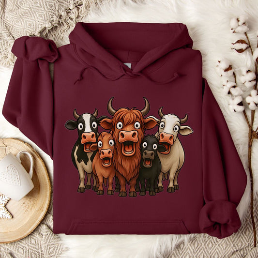 Funny Cow Lover Hoodie – Cute Cow Lineup Pullover for Farmers, Ranchers & Animal Lovers